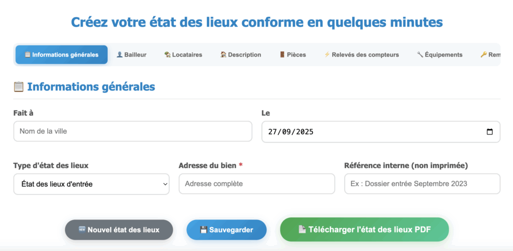 générateur état des lieux