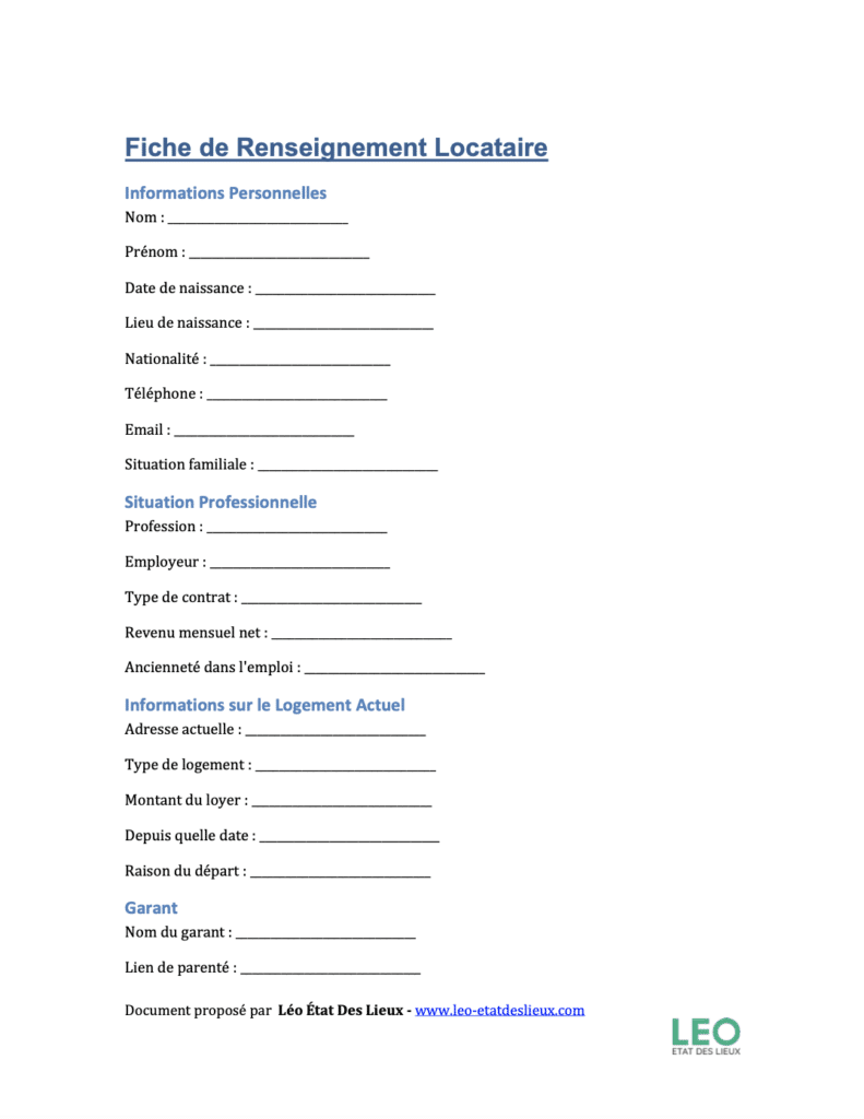 fiche de renseignement locataire word