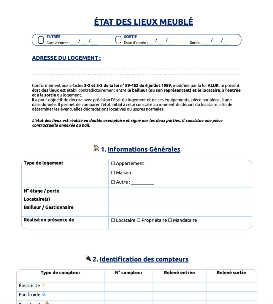 état des lieux meublé